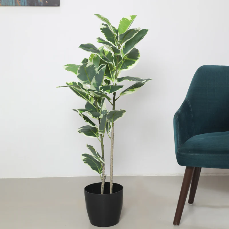Elarune Artificial Rubber Plant with Pot - 3.9 ft