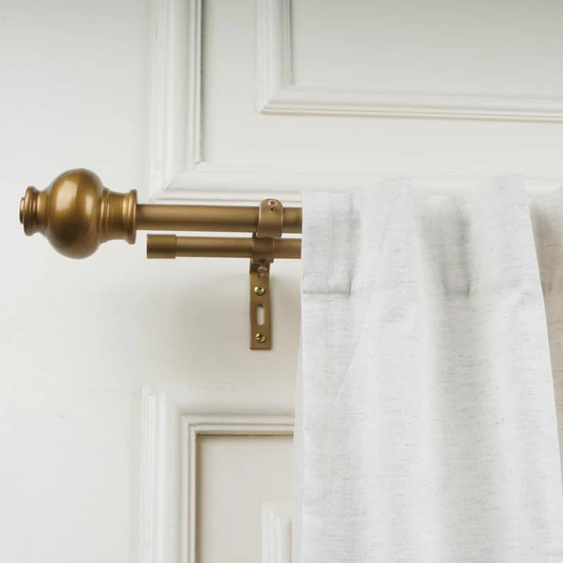 Zellij Duo Extendable 1'' Double Curtain Rods With Round Finial & Brackets (Gold)